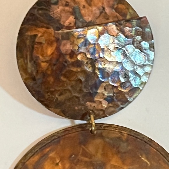 Vintage 1980s Hammered Copper/Metal Distressed Dangle Statement Earrings-Huge - Picture 7 of 8